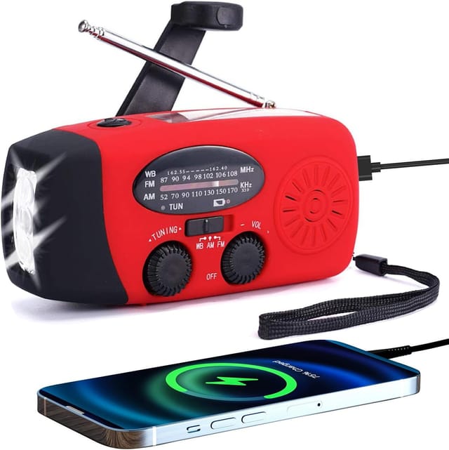 Radio D'Urgence À Manivelle Avec Lampe Torche Led, Radio Météo Portable Am/fm Noaa Avec Batterie Externe De 2000 Mah Et Chargeur De Téléphone, États-unis...