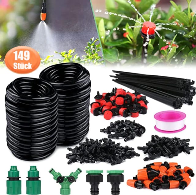 Kit D Irrigation Goutte À Goutte Cent Quarante Neuf Pièces Trente Mètres Pour Arrosage Automatique Des Fleurs Et Du Jardin