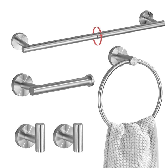 Ensemble D'Accessoires De Salle De Bain, Barre Porte-serviettes Murale En Acier Inoxydable 5 Pièces De 60 Cm (23,6 Pouces)