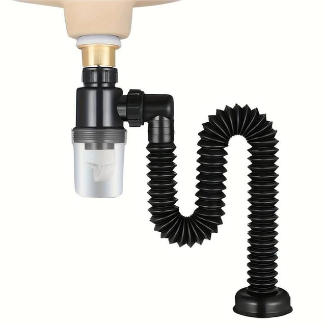 Kit De Vidange Pour Lavabo, Bonde De Lavabo Avec Coude De Stockage D'Eau Flexible Et Extensible En Forme De P, Tuyau De Vidange