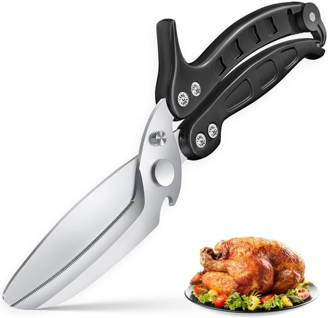 Ciseaux De Cuisine Multifonction En Acier Inoxydable Avec Ressort Bord Dentelé Pour Découper Poulet Poisson Os Et Viande Outil Robuste
