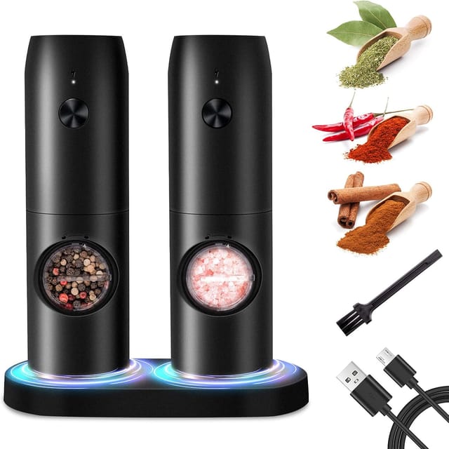 Moulin À Épices Automatique Avec Base Lumineuse Rechargeable, Broyeur Réglable Pour Barbecue Et Cuisine
