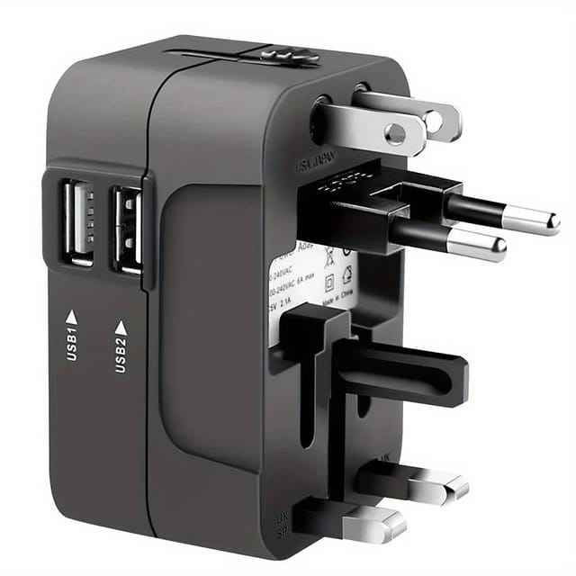 Adaptateur Universel De Voyage, 2 Adaptateurs Usb, Double Usb, Adaptateur À Souder Et À Verrouiller, Convertisseur Us-eu-au-uk, Connecteur Usb Pour 110-240 V