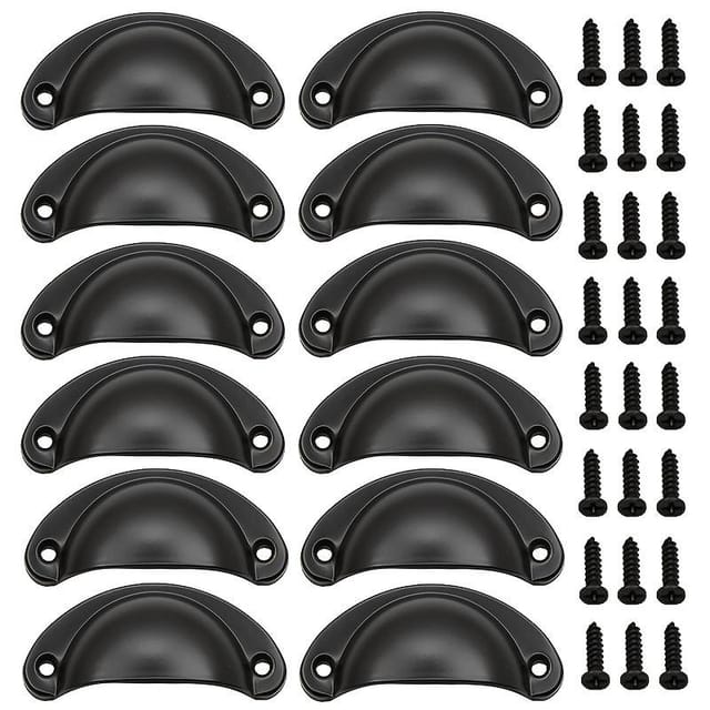 Lot De 12 Poignées De Tiroir, Poignées Coquille Noires Mates, Quincaillerie De Cuisine, Poignées De Meuble, Boutons De Tiroir