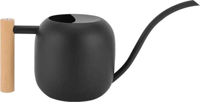 Arrosoir Un Virgule Deux Litres En Acier Inoxydable Noir Avec Long Bec Et Manche Bois Pour Plantes D Intérieur Et Succulentes