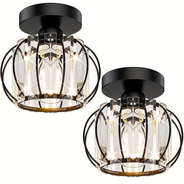 Plafonnier Semi-encastré – Lampe En Cristal Ornée De Cristaux Pour Salon, Couloir, Salle De Bain, Entrée, Cuisine – Solution D'Éclairage Élégante Et Fonctionnelle