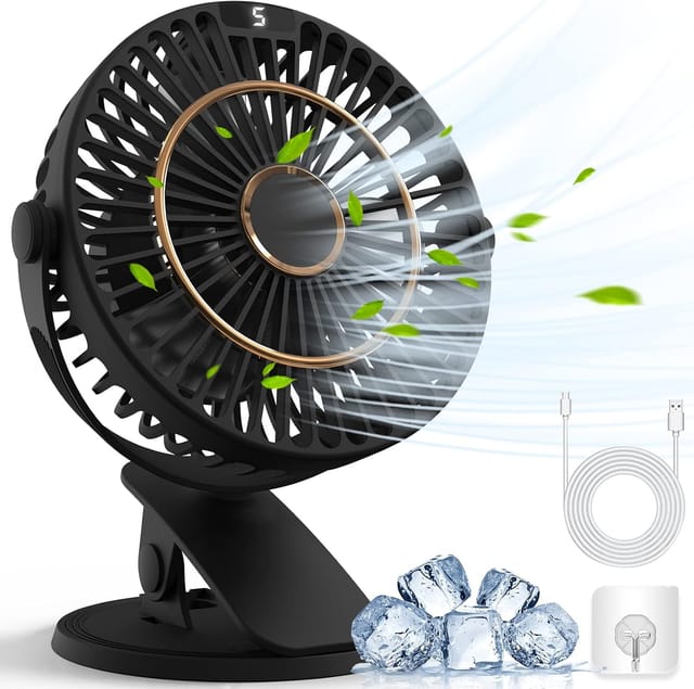 Mini Ventilateur Compact, À Pince, De Table, Usb, Silencieux, Avec 5 Vitesses, Rotation À 720°, Portable, Idéal Pour La Maison, Le Bureau, L'Extérieur Et Les Voyages.