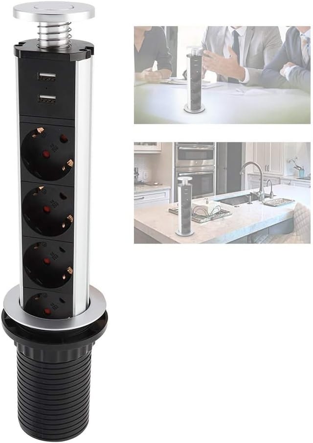 Prise De Bureau Escamotable Avec Trois Prises Électriques Et Deux Ports Usb Pour Maison Bureau Et Cuisine Chargeur Intégré Multifonction