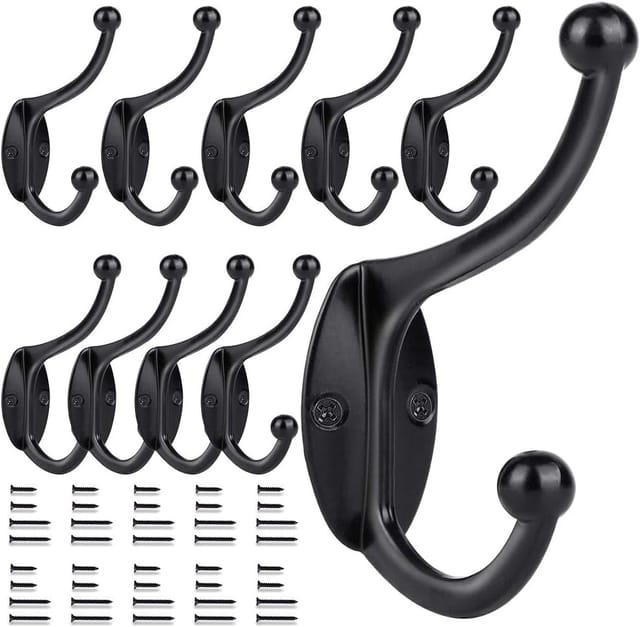 Lot De Dix Crochets Muraux Doubles Style Ferme Pour Accrocher Serviettes Et Vêtements Avec Vis Décoration Rustique Pour Entrée