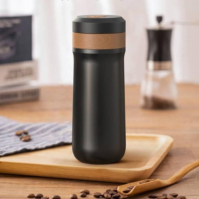 Gobelet Isotherme Avec Système French Press, Presse À Café Portable, Bouteille Étanche En Acier Inoxydable