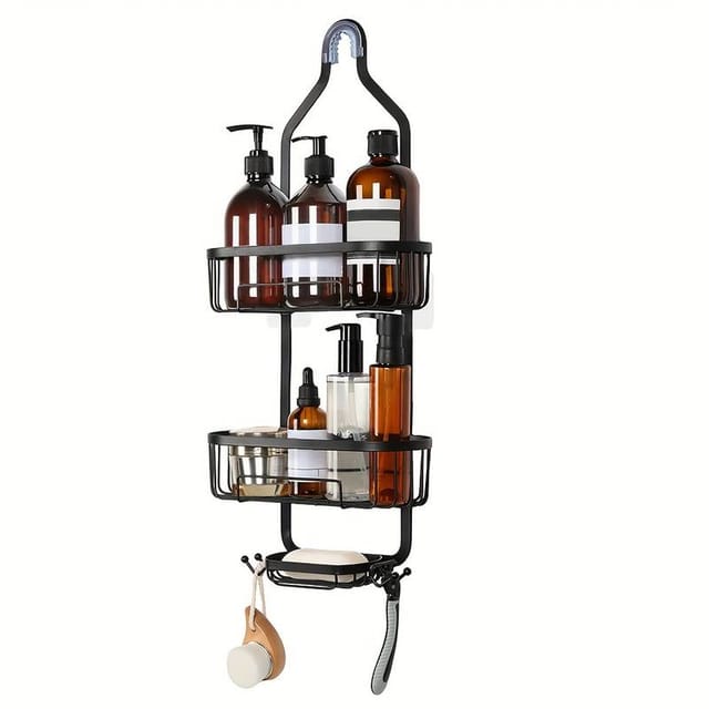 Étagère De Douche Murale En Acier Inoxydable Antirouille Avec Crochets - Rangement Mural Pour Accessoires De Douche