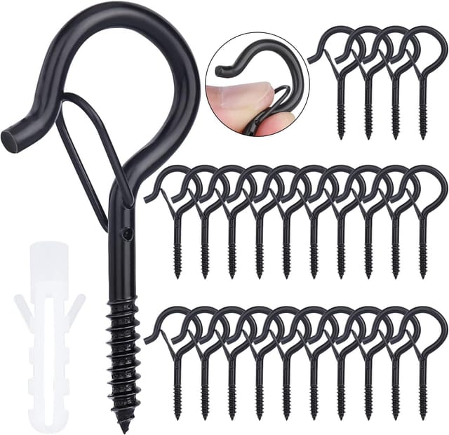 Lot De Vingt Crochets À Vis Noirs Robustes Pour Plafond Et Mur Pour Suspendre Plantes Et Décorations