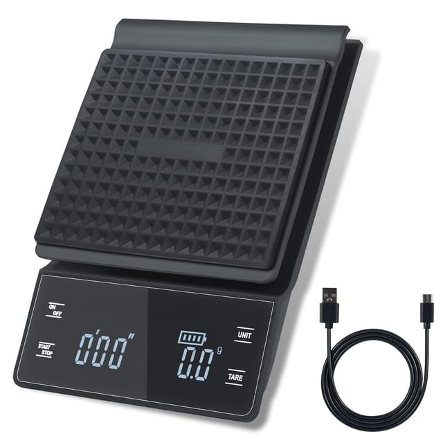 Balance De Cuisine Numérique Avec Minuteur, Précision 0,1 G/5 Kg, Haute Précision, Avec Grand Écran Led Et Étanche, Idéale Pour L'Espresso.