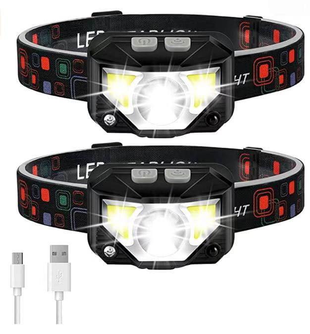 Lampe Frontale Rechargeable Mille Deux Cents Lumens Ultra Légère Avec Lumière Blanche Et Rouge Capteur De Mouvement Huit Modes