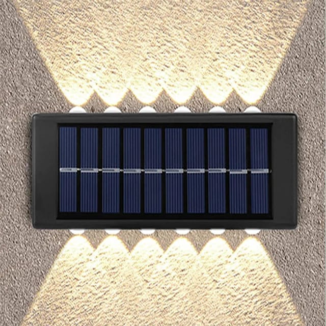 Lampe Murale Solaire Haut Et Bas Douze Led Ip65 Pour Jardin Lumière Blanche Chaude Éclairage Pour Terrasse Et Allée