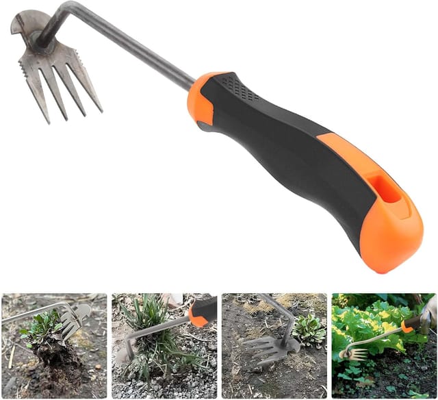 Désherbeur Manuel, Outil De Jardinage, Manche Long En Caoutchouc, Lame À 4 Dents En Acier Au Manganèse