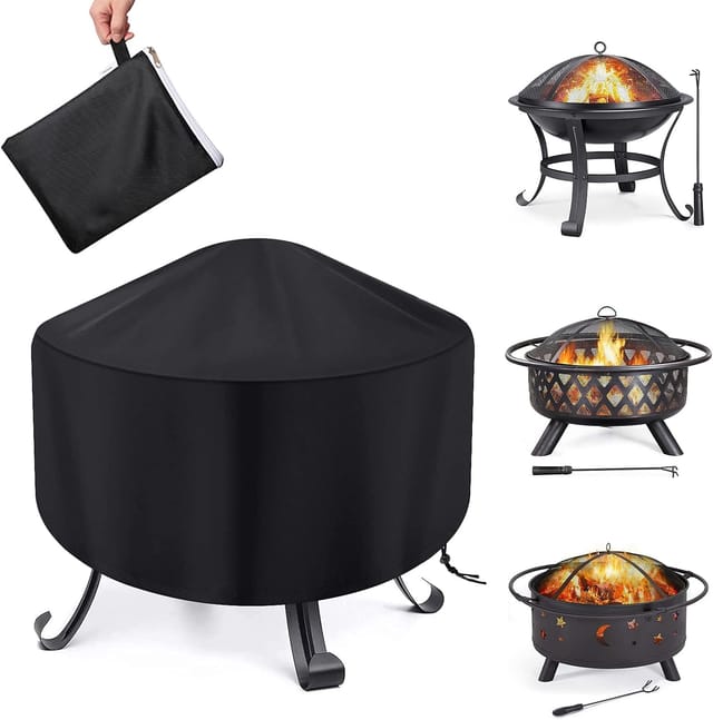 Housse Noire Pour Brasero De Terrasse, Compatible Avec Les Foyers Extérieurs Ronds De 90 Cm (420d).