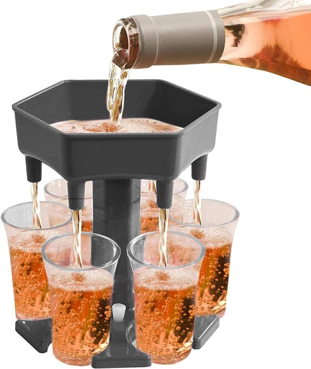 Distributeur À Alcool Avec Support Six Voies, Style Bar Étiqueté, Incluant 6 Bouchons En Silicone Pour Bouteilles