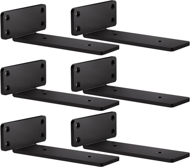 Équerres De Fixation Robustes, Lot De 6, Pour Planches De Bois, 15 Cm (6 Po), Noires, En Métal.