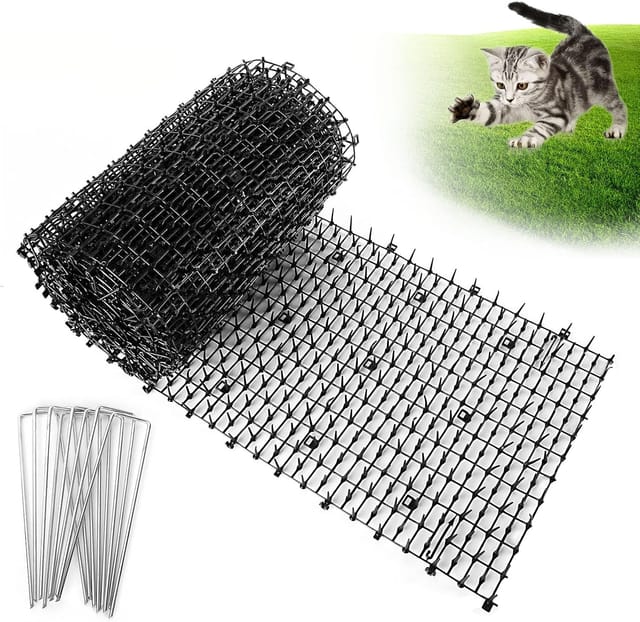 Tapis De Jardin Anti-animaux Avec Pointes, Répulsif Pour Chiens Et Chats, Inclut 8 Clips De Fixation