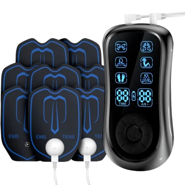 Stimulateur Musculaire Tens Rechargeable, 6 Modes Et 8 Électrodes, 19 Niveaux D’intensité Réglables