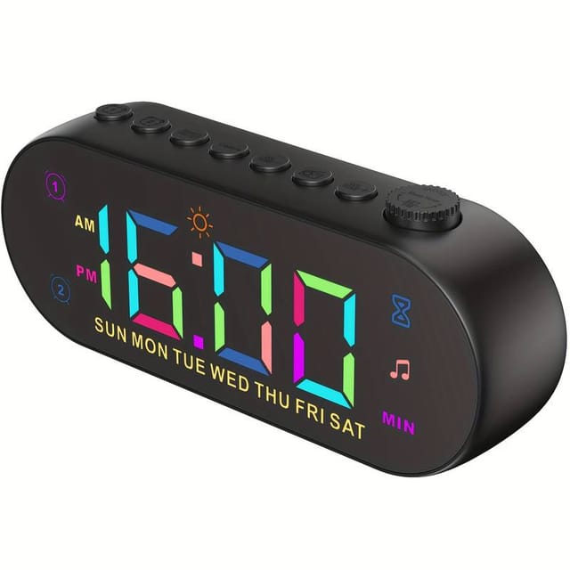 Radio-réveil Numérique Rgb Avec Surface Miroir, Luminosité Et Volume Réglables, Double Alarme Avec Mode Semaine/week-end