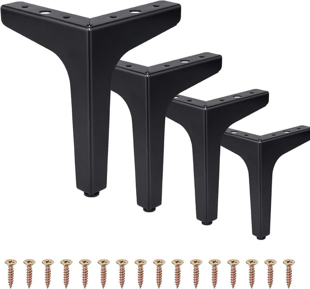 Lot De Quatre Pieds De Meuble Triangulaires Quinze Centimètres En Métal Moderne Avec Vis Et Tournevis Pour Table Et Canapé