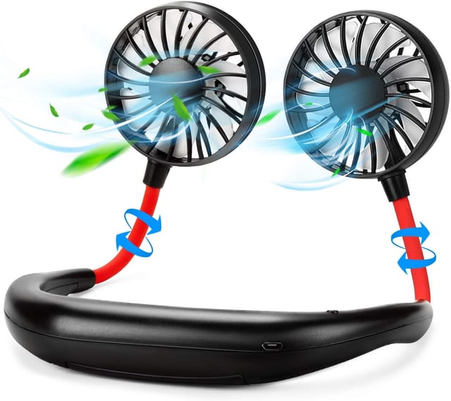 Mini Ventilateur À Porter Autour Du Cou Rechargeable Usb Rotation Trois Cent Soixante Degrés Pour Extérieur Et Intérieur