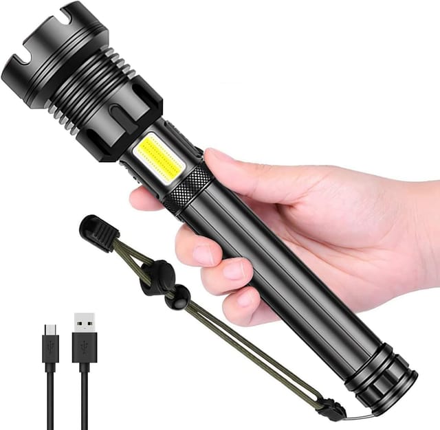 Lampe Torche Led Rechargeable Haute Luminosité (90 000 Lumens), Lampe Torche Tactique Ultra-puissante Avec Batterie De 10 000 Mah, Éclairage Latéral, 7 Modes D'Éclairage.