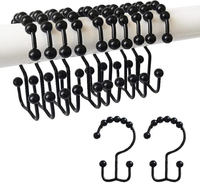 Set De Douze Anneaux Pour Rideau De Douche En Métal Anti Rouille Double Galet Pour Tringle À Rideau Et Salle De Bain