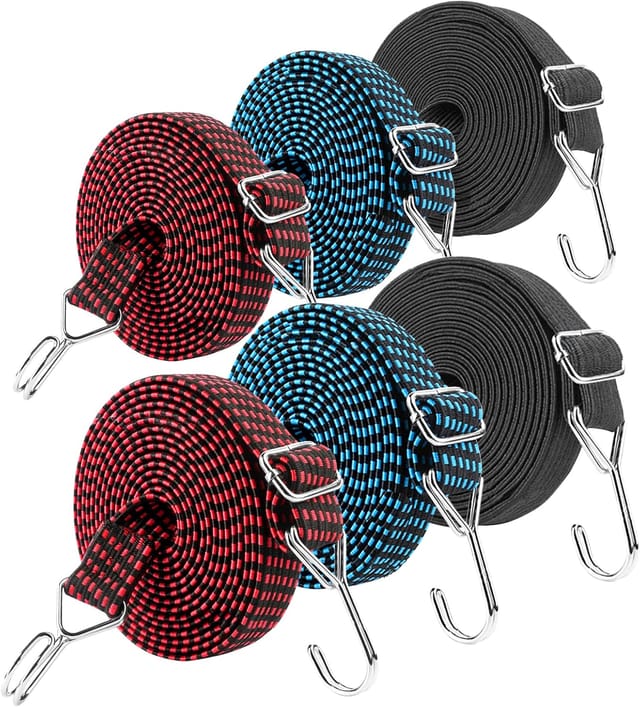 Lot De Six Sangles Élastiques Deux Mètres Avec Crochets Pour Transport De Bagages Et Moto