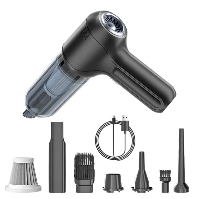 Aspirateur Portatif Sans Fil 15 000 Pa Avec Moteur Sans Balais, Mini Aspirateur De Voiture 3 En 1 Rechargeable Par Usb-c