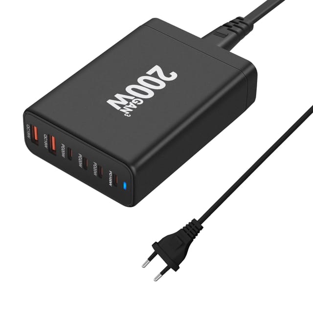 Chargeur Rapide 6 Ports, Station De Charge Portable Usb-c 200 W, Adaptateur Secteur, Chargeur De Voyage Compact Pour Iphone 14, 13, 12, 11 Pro Max, Pixel, Note Et Galaxy