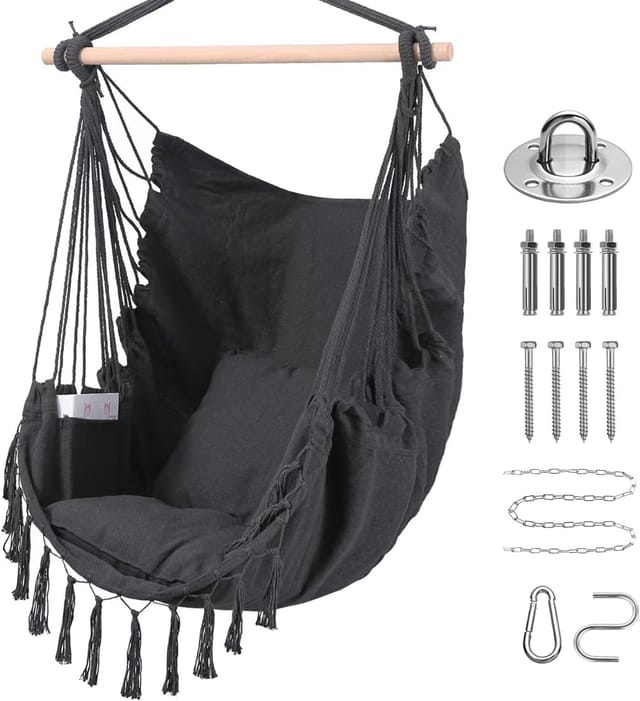 Hamac Suspendu À Bascule En Toile De Coton Avec 2 Coussins, Pour Intérieur/extérieur, Sac À Dos Inclus (charge Maximale : 150 Kg).