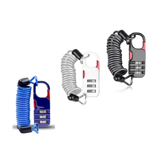 Lot De 3 Antivols Pour Casque, Antivol Portable À Combinaison De Code De Sécurité À 3 Chiffres, Avec Câble, Pour Bagages, Motos, Scooters, Garages