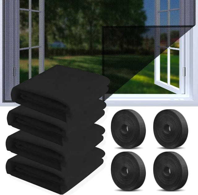 Lot De Quatre Moustiquaires Pour Fenêtres Cent Trente Sur Cent Cinquante Centimètres Filets Anti Insectes Avec Velcro Protection