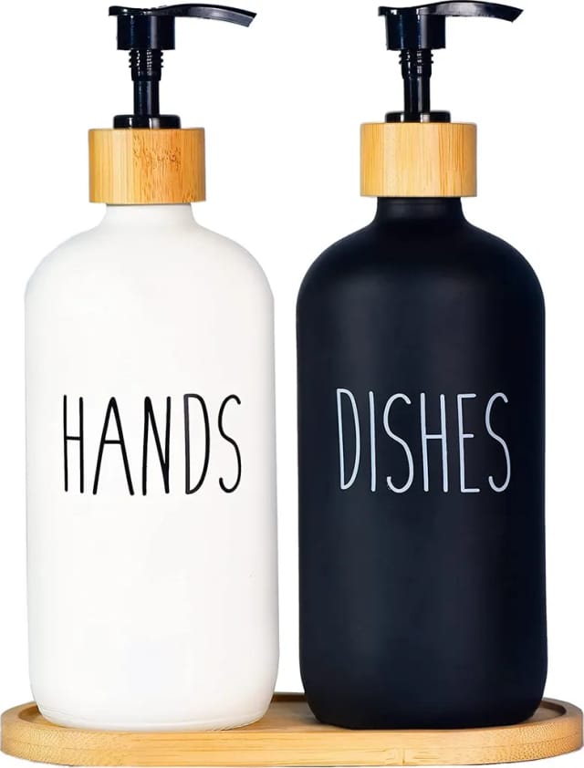 Set De Distributeur De Savon Cinq Cents Millilitres Avec Plateau Pour Liquide Vaisselle Et Savon À Main Rechargeable
