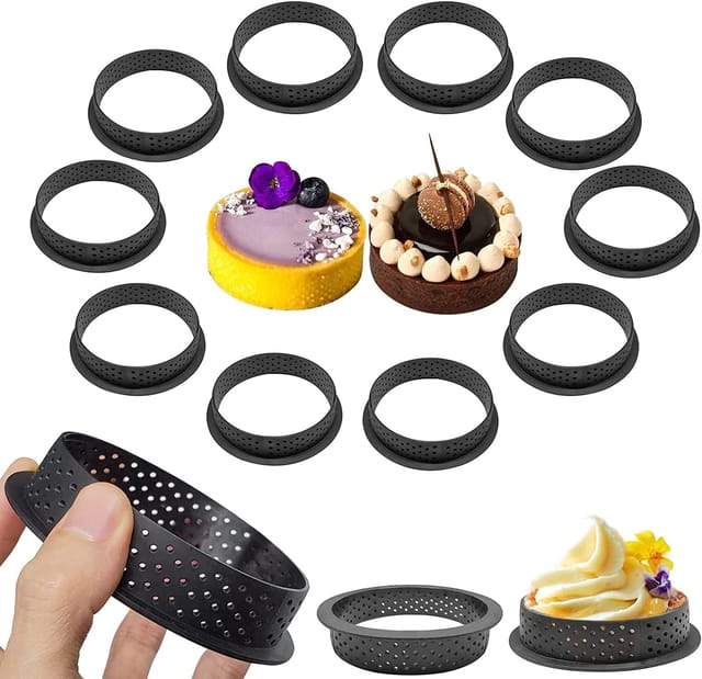 Lot De 10 Moules À Gâteau Ronds Perforés 8 Cm, Cercles En Plastique Antiadhésif Pour Desserts Et Mousses
