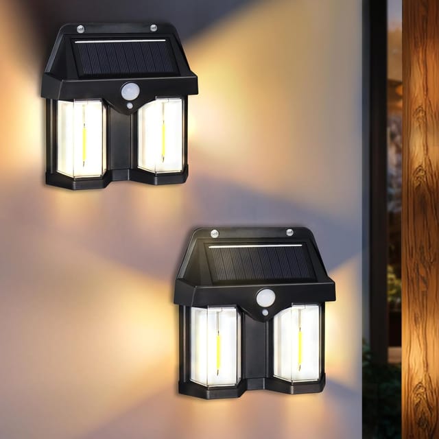 Lot De 2 Appliques Solaires Murales Avec 3 Modes D'Éclairage, Détecteur De Mouvement, Pour L'Extérieur, Idéales Comme Lampe De Sécurité Pour Clôture, Jardin, Terrasse Ou Cour.