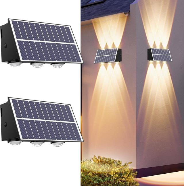 Lampes Solaires D'Extérieur, Lampes Solaires Pour Clôture D'Extérieur, Appliques Murales Solaires À Inclinaison Vers Le Haut Et Vers Le Bas, Étanches