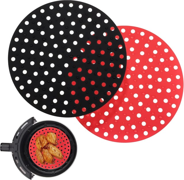 Lot De Deux Doublures Rondes Réutilisables Pour Friteuse À Air En Silicone Anti Adhérentes Pour Cuisson Au Four