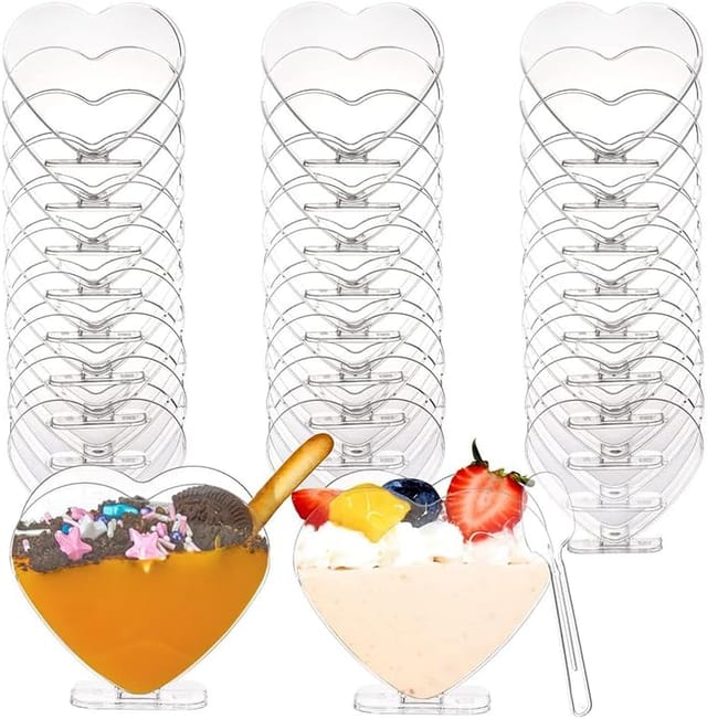 Lot De 20 Mini-verrines À Dessert En Plastique Transparent De 90 Ml (3 Oz), Idéales Pour Parfaits Et Amuse-bouche. Petits Bols De Service En Forme De Cœur Pour Gâteaux Et Glaces.