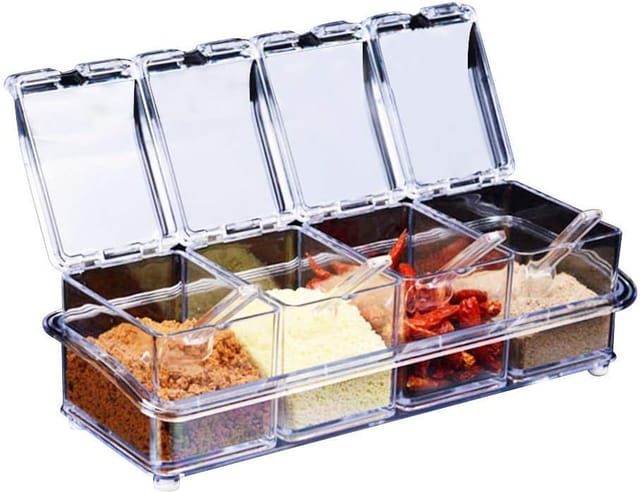 Set De Quatre Bocaux À Épices Transparents Avec Cuillères Pour Sel Et Poivre Contenant Pour Assaisonnements Et Cuisine