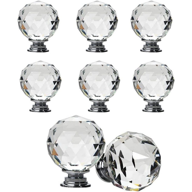 Ensemble De Poignées De Tiroirs Et De Portes De Cuisine En Cristal, 8 Pièces, Boutons De Meubles Sphériques - Parfait Pour Un Usage Quotidien, Design Ergonomique Pour Un Confort Optimal...