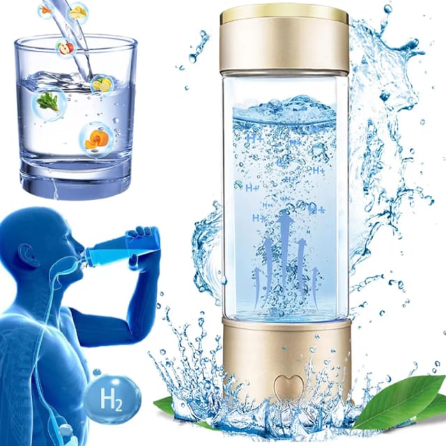 Bouteille D Hydrogène Portable Quatre Cent Trente Millilitres Dorée Ioniseur Avec Technologie Spe Et Pem Pour Eau Enrichie
