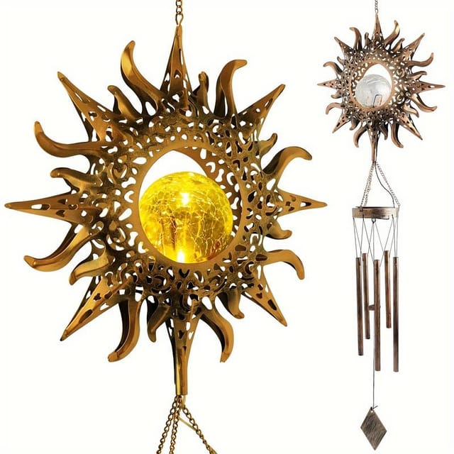 Carillon Solaire D'Extérieur, Carillon Solaire D'Extérieur Avec Boule De Verre Crépitante, Décoration De Jardin, Décoration Extérieure