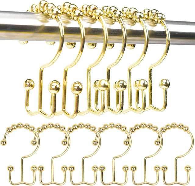 Lot De Douze Crochets Pour Rideau De Douche Métal Anti Rouille Double Rouleau Pour Barre De Douche Et Rideaux