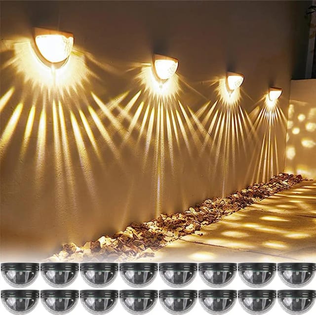 Lot De Seize Lampes Murales Solaires Demi Cercle Étanches Pour Terrasse Et Jardin Éclairage De Clôture Et Allée Lumière Blanche Chaude