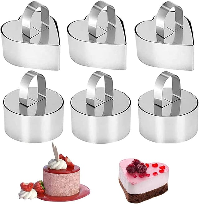 Lot De Six Cercles À Mousse En Acier Inoxydable Avec Manche Pour Gâteaux Et Desserts Moules Ronds Et Cœur Pour Pâtisserie Et Salade