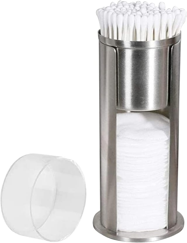 Distributeur Deux En Un Pour Cotons Et Bâtonnets En Acier Inoxydable Avec Couvercle Pour Salle De Bain Et Chambre
